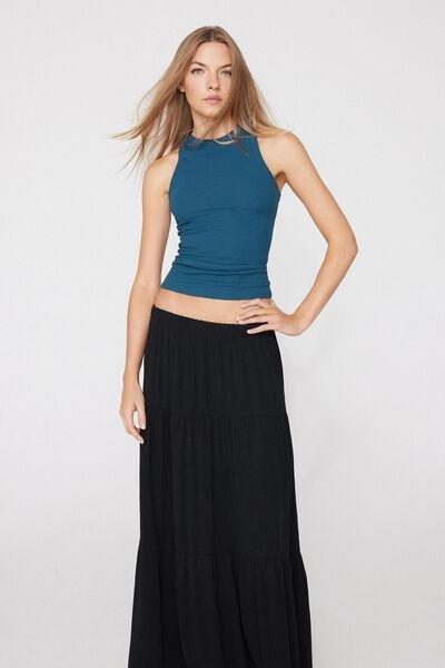 Blue Ribbed Cotton Racer Back Camisole, 5701_510Z, large image number 3