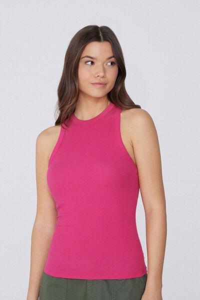 Pink Ribbed Racer Back Camisole, , large image number 0