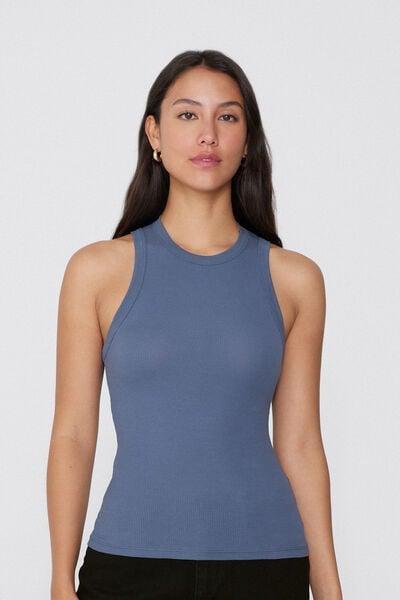 Blue Ribbed Racer Back Camisole, 5701_730Y, medium