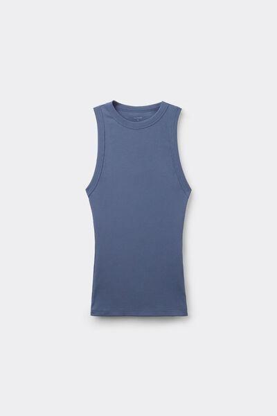 Blue Ribbed Racer Back Camisole, , large image number 4