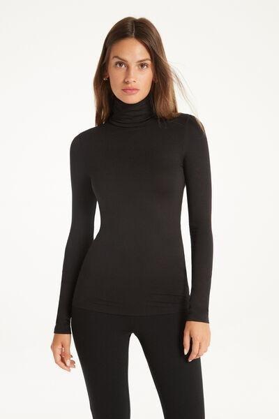 Black Long Sleeve Polo Neck Top, , large image number 1