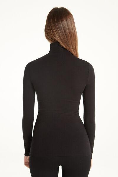 Tezenis - BLACK Long Sleeve Viscose Polo Neck Top