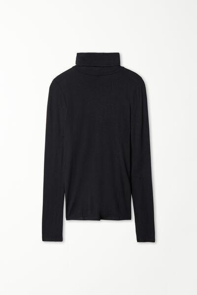 Tezenis - BLACK Long Sleeve Viscose Polo Neck Top