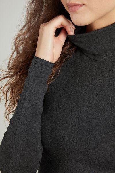 Grey High Neck Viscose Shirt, Dark Grey Blend, large image number 0