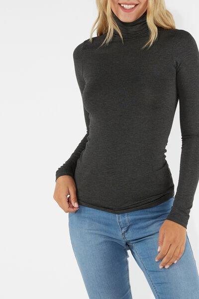 Grey High Neck Viscose Shirt, Dark Grey Blend, large image number 2