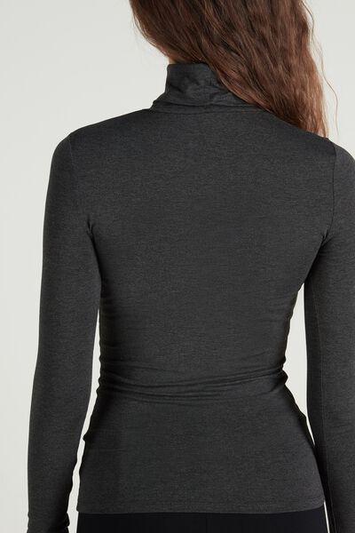 Grey High Neck Viscose Shirt, Dark Grey Blend, large image number 3