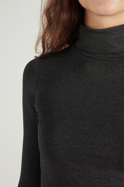 Grey High Neck Viscose Shirt, Dark Grey Blend, large image number 5