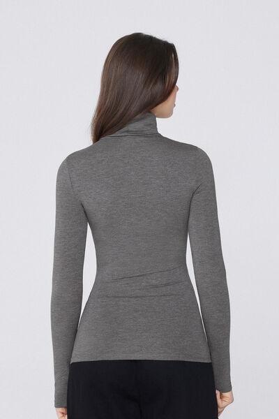 Grey Long Sleeve Viscose Polo Neck Top, , large image number 2