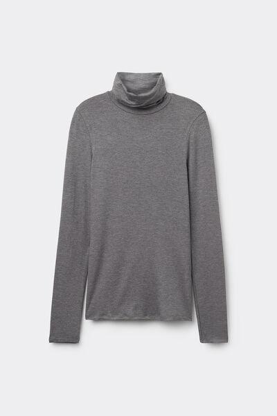 Grey Long Sleeve Viscose Polo Neck Top, , large image number 4
