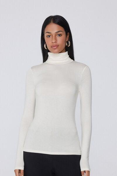 Black Long Sleeve Viscose Polo Neck Top, 5701_677V, large image number 0
