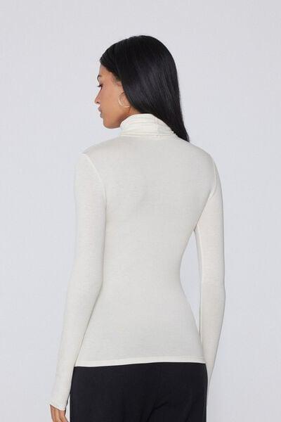 Black Long Sleeve Viscose Polo Neck Top, 5701_677V, large image number 2