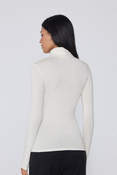 Black Long Sleeve Viscose Polo Neck Top, 5701_677V, medium