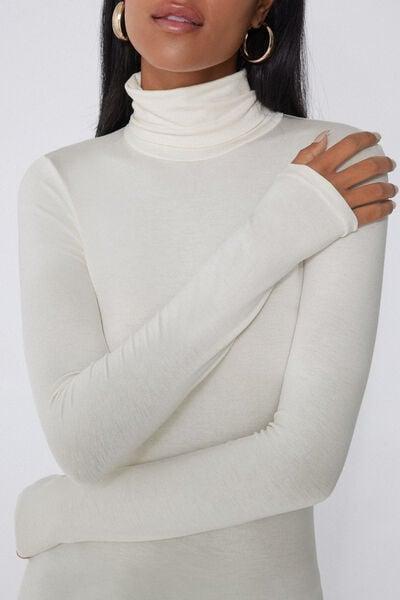 Black Long Sleeve Viscose Polo Neck Top, 5701_677V, large image number 3