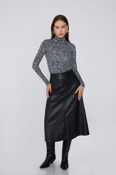 Grey Animal Print Long Sleeve Viscose Top, 5701_985Y, large image number 0