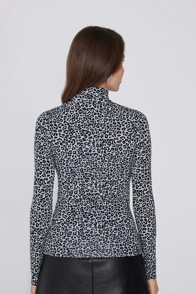 Grey Animal Print Long Sleeve Viscose Top, 5701_985Y, large image number 2