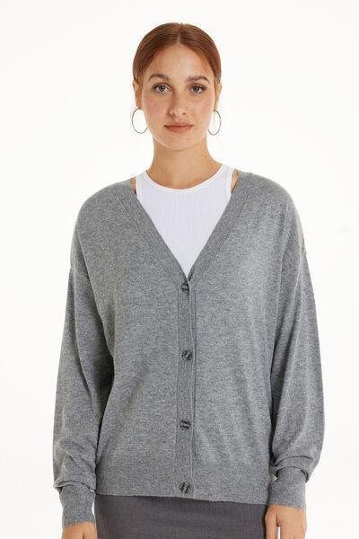 Grey Buttoned Long-Sleeved Cardigan, , large image number 0
