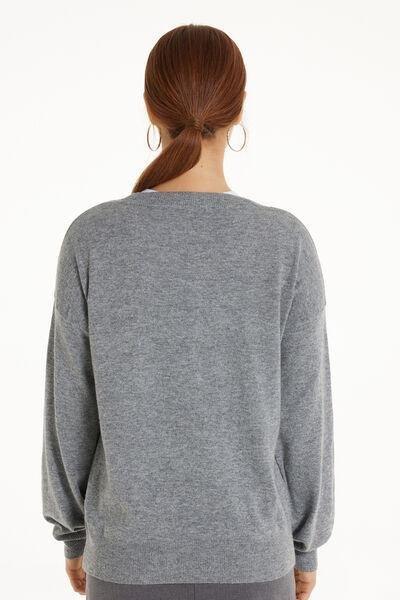 Grey Buttoned Long-Sleeved Cardigan, , large image number 2