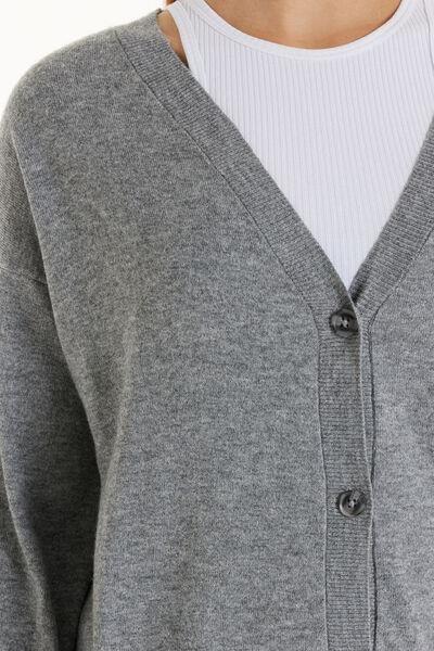 Grey Buttoned Long-Sleeved Cardigan, , large image number 3