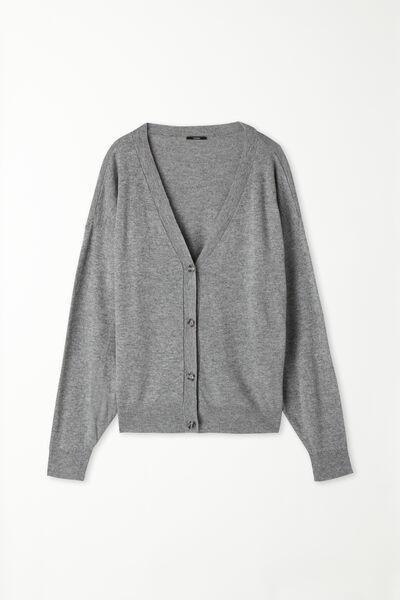 Grey Buttoned Long-Sleeved Cardigan, , large image number 4