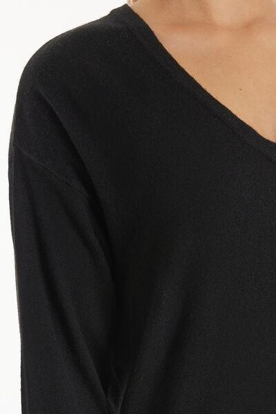 Tezenis - Black Long-Sleeved V-Neck Heavy Jersey