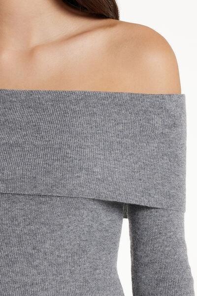 Grey Long Sleeved Off-Shoulder Sweater, 5701_929V, large image number 3