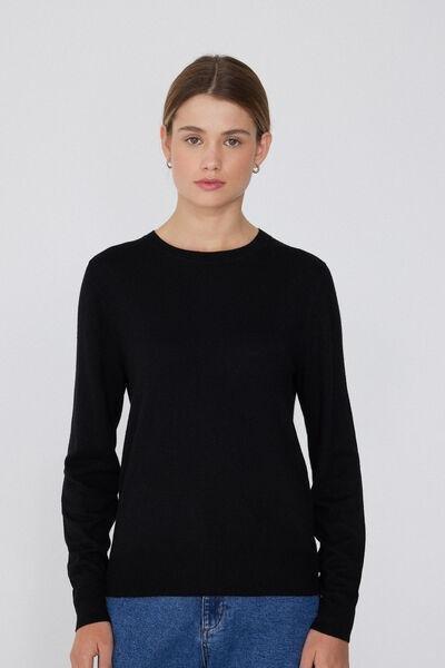Black Long-Sleeved Rounded Neck Heavy Jersey, , large image number 0