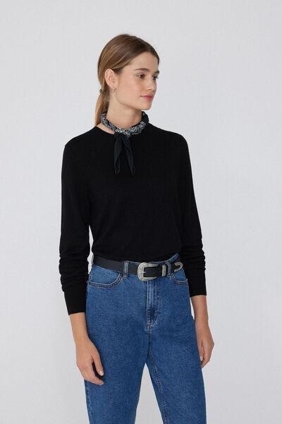 Black Long-Sleeved Rounded Neck Heavy Jersey, , large image number 1