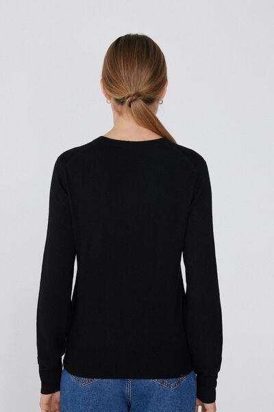 Black Long-Sleeved Rounded Neck Heavy Jersey, , large image number 2