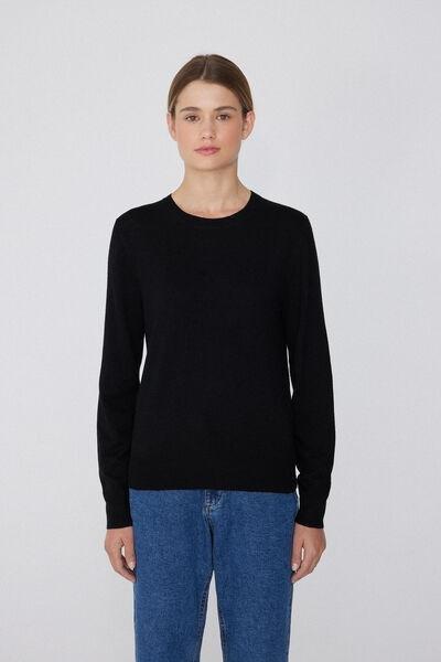Black Long-Sleeved Rounded Neck Heavy Jersey, , large image number 3