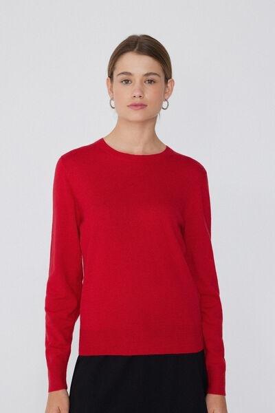 Red Long-Sleeved Rounded Neck Heavy Jersey, , large image number 0