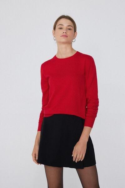 Red Long-Sleeved Rounded Neck Heavy Jersey, , large image number 1