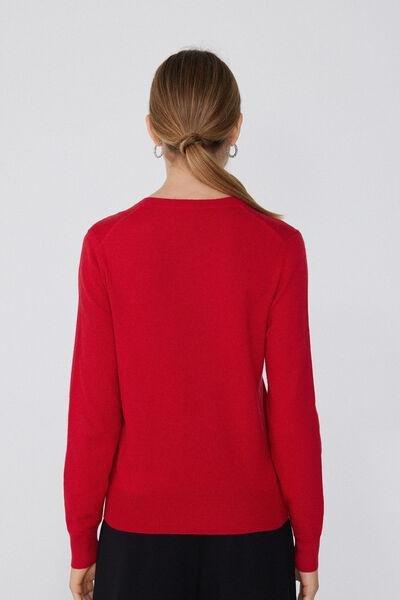 Red Long-Sleeved Rounded Neck Heavy Jersey, , large image number 2