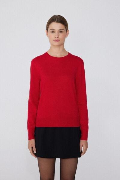 Red Long-Sleeved Rounded Neck Heavy Jersey, , large image number 3