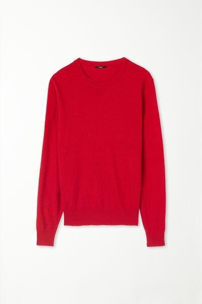 Red Long-Sleeved Rounded Neck Heavy Jersey, , large image number 4