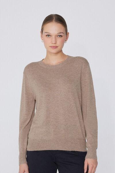 Beige Long-Sleeved Rounded Neck Heavy Jersey, , large image number 0