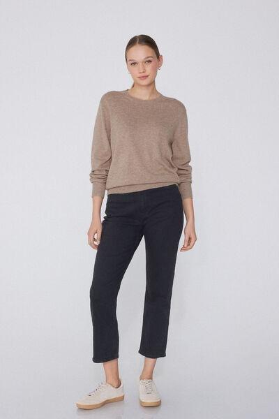 Beige Long-Sleeved Rounded Neck Heavy Jersey, , large image number 1