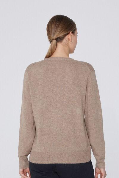 Beige Long-Sleeved Rounded Neck Heavy Jersey, , large image number 2