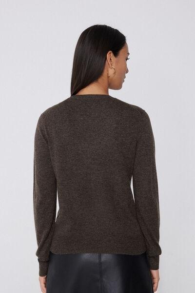 Brown Long Sleeve Round-Neckline Heavy Wool Sweater, 5701_914Y, large image number 1