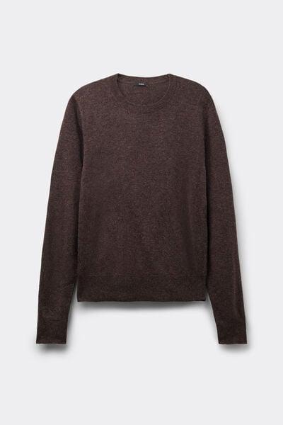 Brown Long Sleeve Round-Neckline Heavy Wool Sweater, 5701_914Y, large image number 3