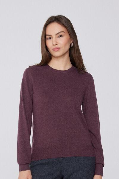 Violet Long Sleeve Round-Neckline Heavy Wool Sweater, 5701_919Y, large image number 0