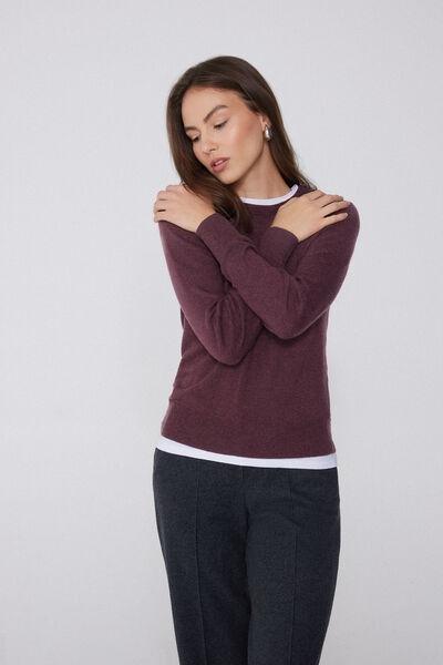 Violet Long Sleeve Round-Neckline Heavy Wool Sweater, 5701_919Y, large image number 1