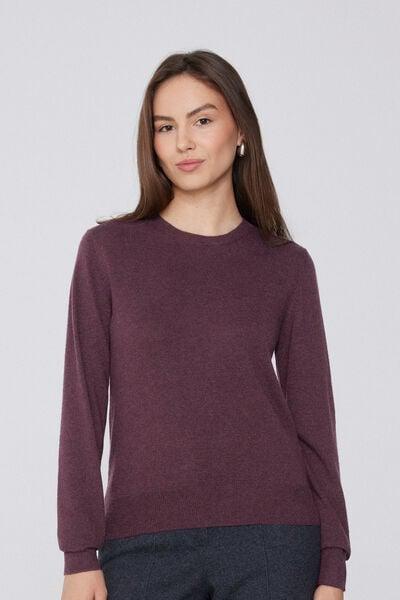 Violet Long Sleeve Round-Neckline Heavy Wool Sweater, 5701_919Y, large image number 1