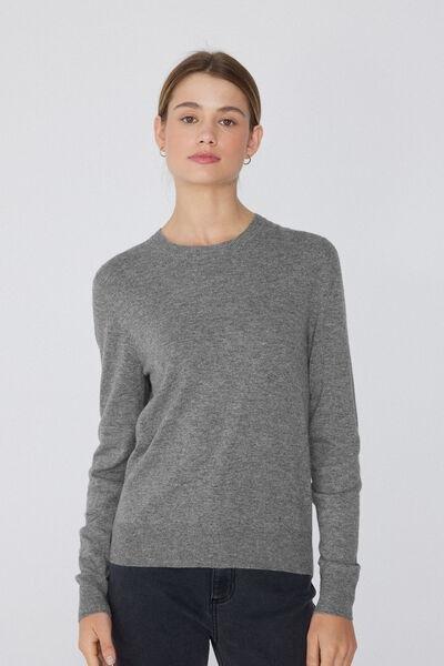 Grey Long-Sleeved Rounded Neck Heavy Jersey, , large image number 0