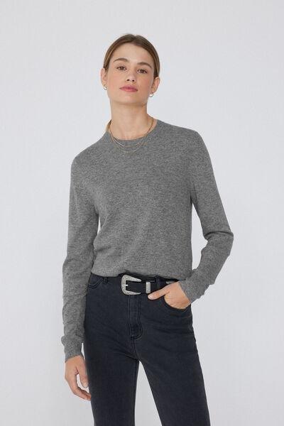 Grey Long-Sleeved Rounded Neck Heavy Jersey, , large image number 1