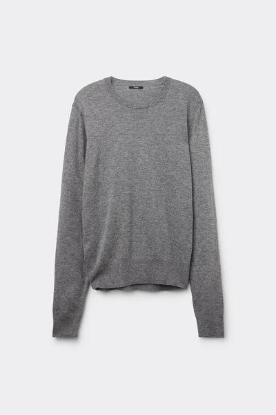 Grey Long-Sleeved Rounded Neck Heavy Jersey, , large image number 4