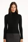 Tezenis - Black Long-Sleeved Ribbed Polo Neck Heavy Jersey
