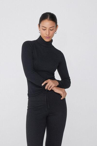 Tezenis - Black Long-Sleeved Ribbed Polo Neck Heavy Jersey