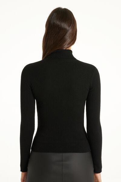 Black Long-Sleeved Ribbed Heavy Jersey, Black, large image number 2