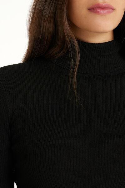 Black Long-Sleeved Ribbed Heavy Jersey, Black, large image number 3