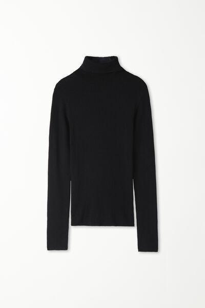 Tezenis - Black Long-Sleeved Ribbed Polo Neck Heavy Jersey